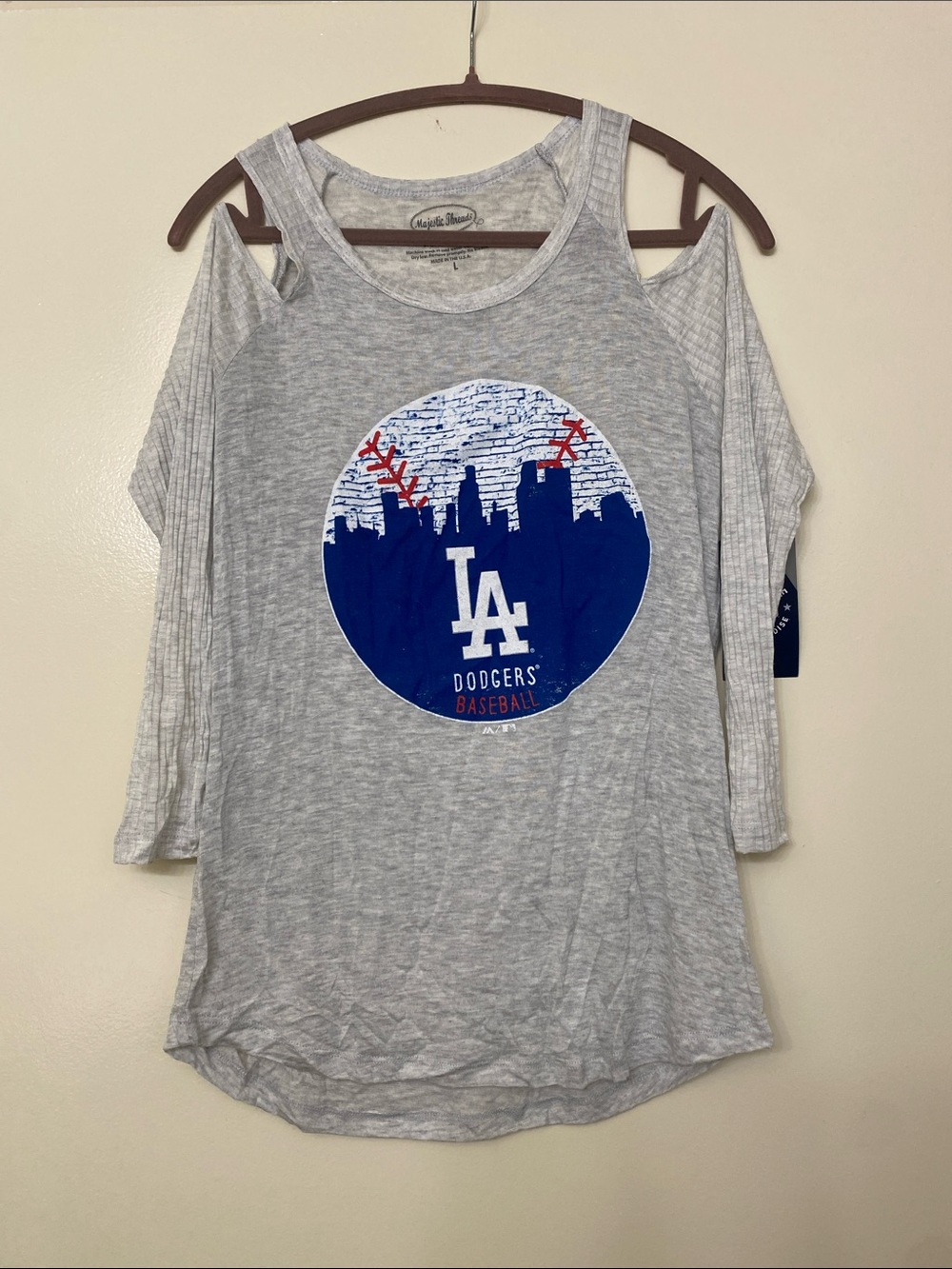 MLB Los Angeles Dodgers Gray Cold-Shoulder Women's Top